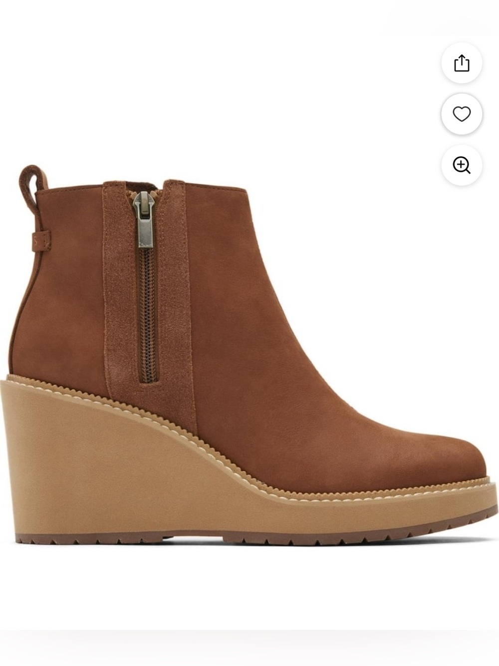 Toms- Brown Ember- Raven- Wedge Ankle Booties with Side Zip